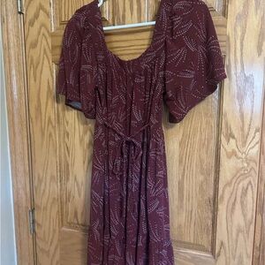 Maurices Burgundy Midi Dress with Leaf Design